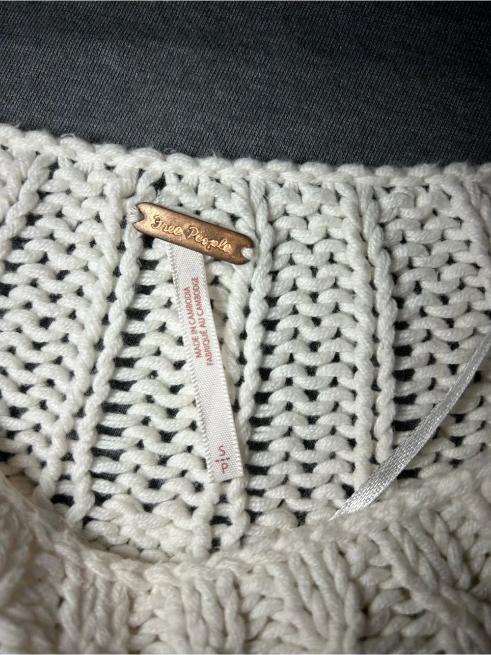Free People Cream Cable Crewneck Sweater